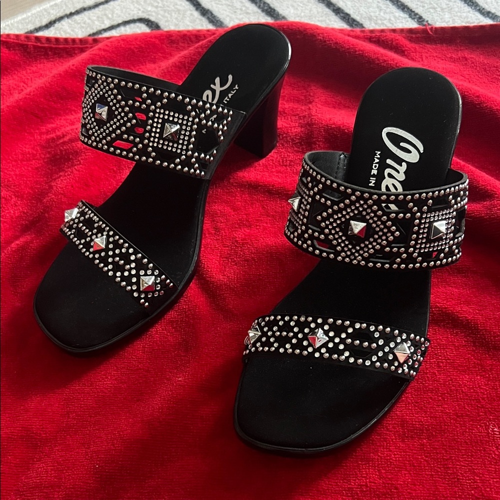 Onex Black and Silver Studded Heels
